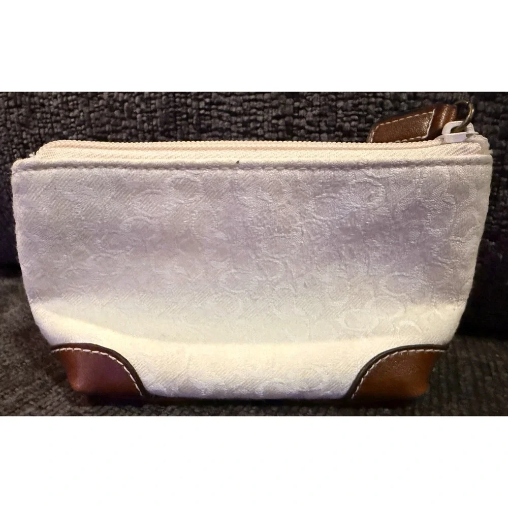 Rosetti Small Makeup Organizer Bag Ivory Dark Brown Vinyl Trim